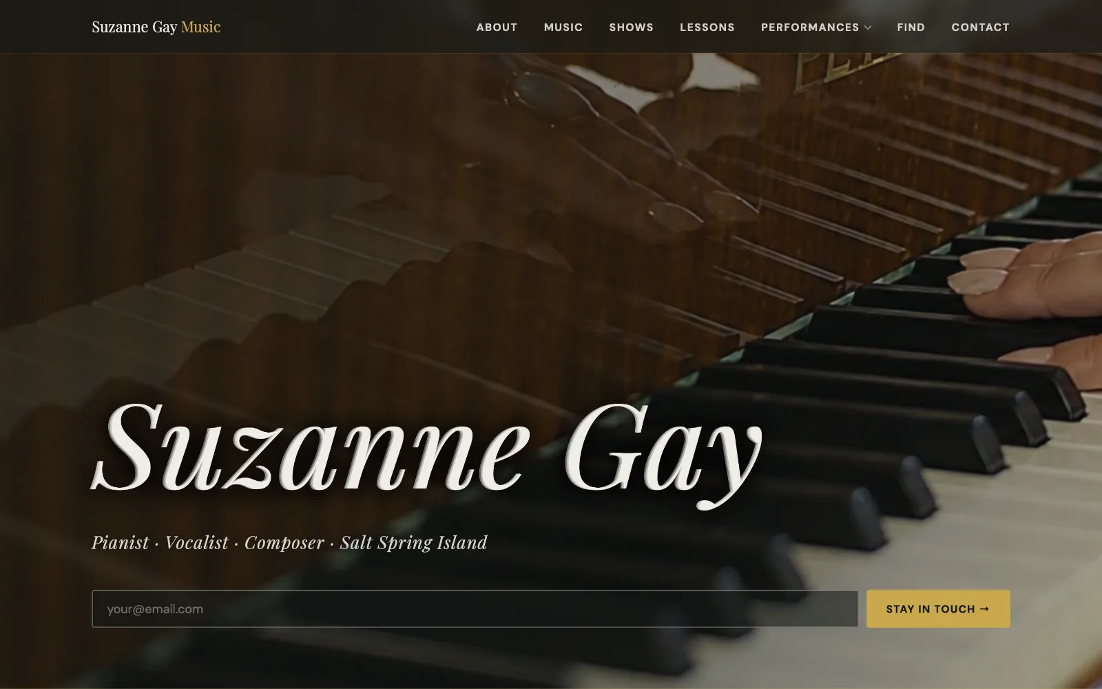 Suzanne Gay Music website on desktop